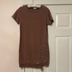 Brown Short Sleeve Dress with Side Tie Detail